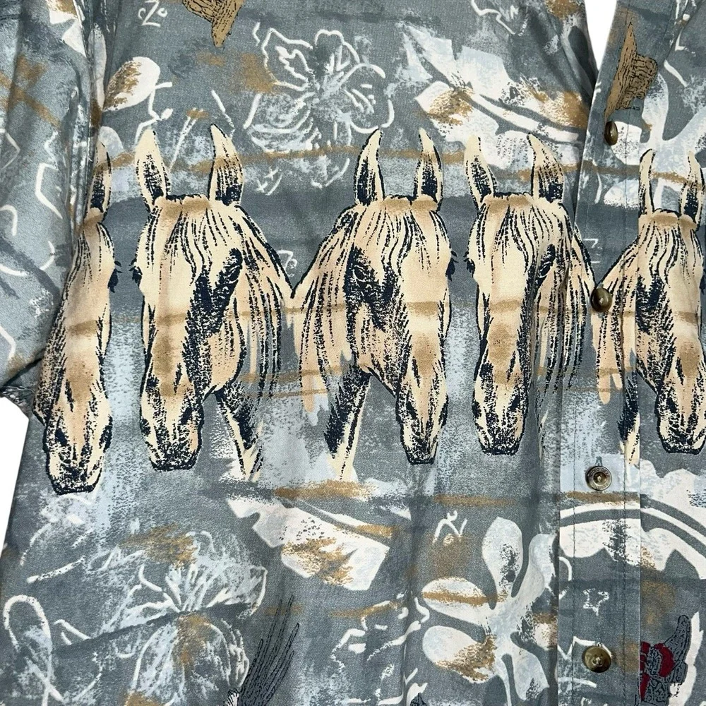 Resistol‎ Rodeo Gear Sz L Western Button Down Shirt Horses Boots Southwest - Picture 10 of 11